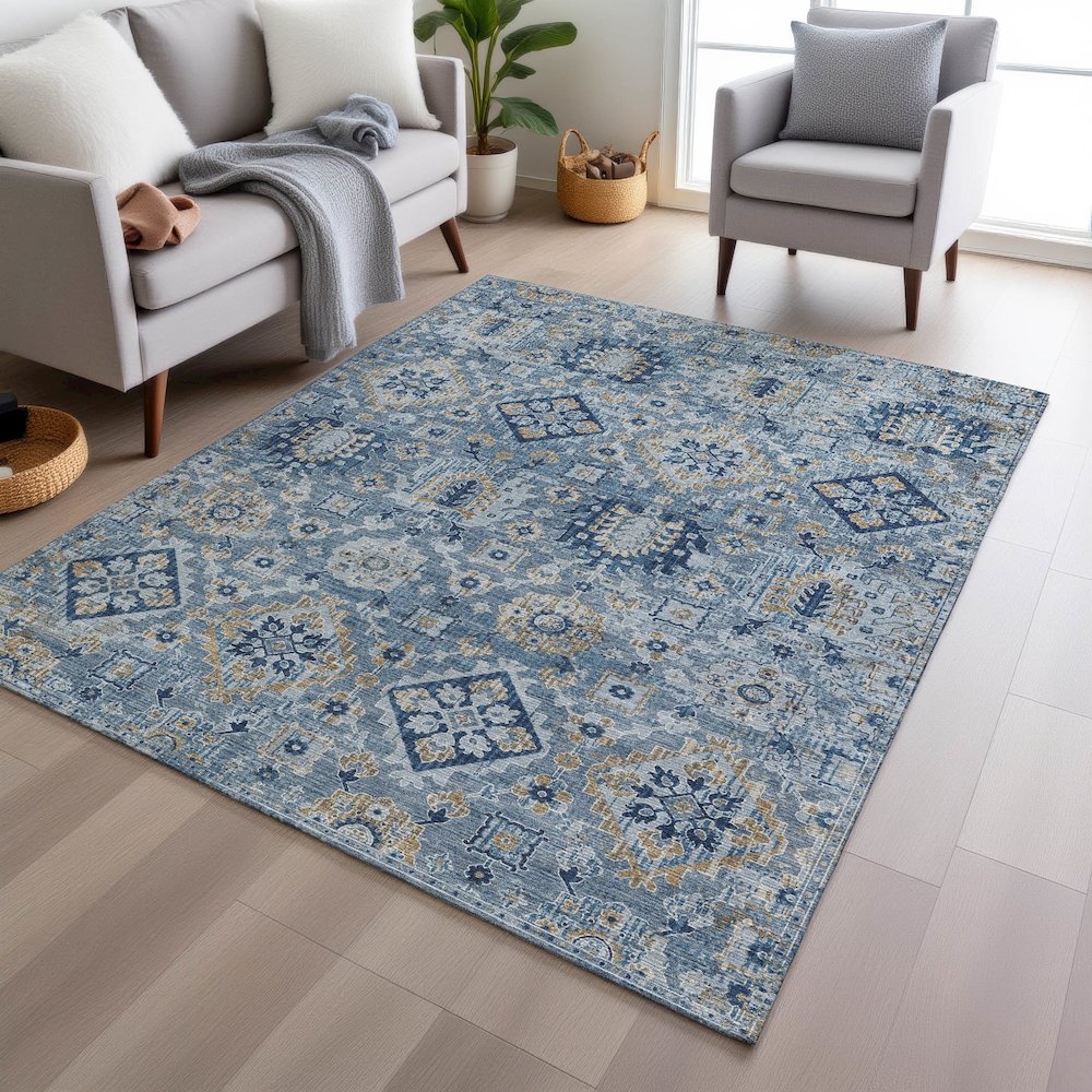 Machine Washable Indoor/Outdoor Chantille Denim 8' x 10' Rug. Picture 5