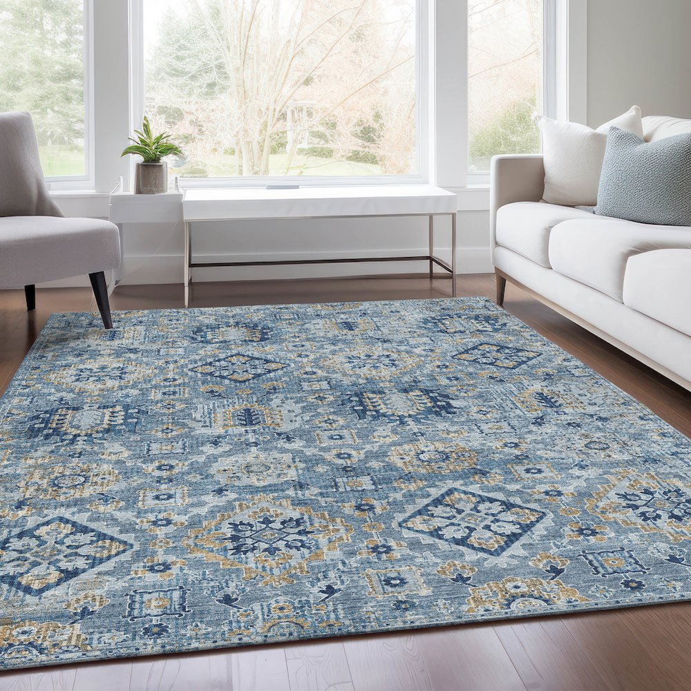 Machine Washable Indoor/Outdoor Chantille Denim 8' x 10' Rug. Picture 6