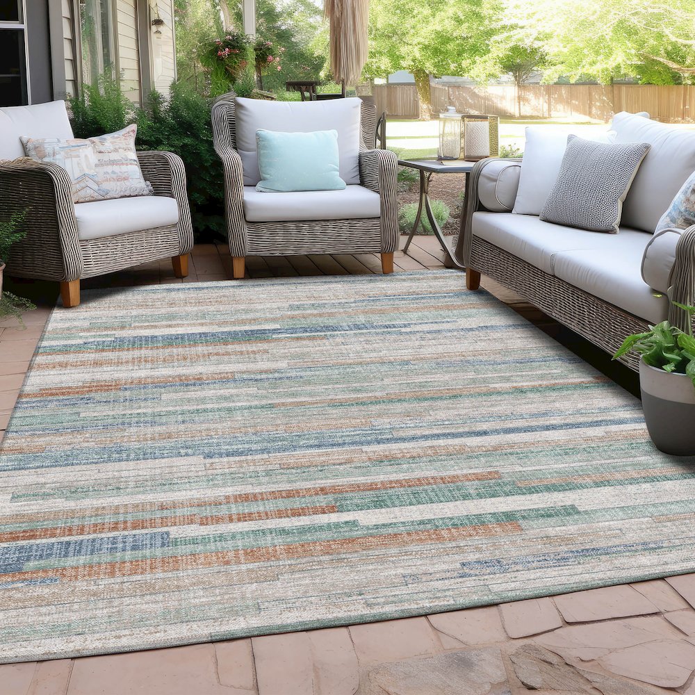 Machine Washable Indoor/Outdoor Chantille Linen 8' x 10' Rug. Picture 7