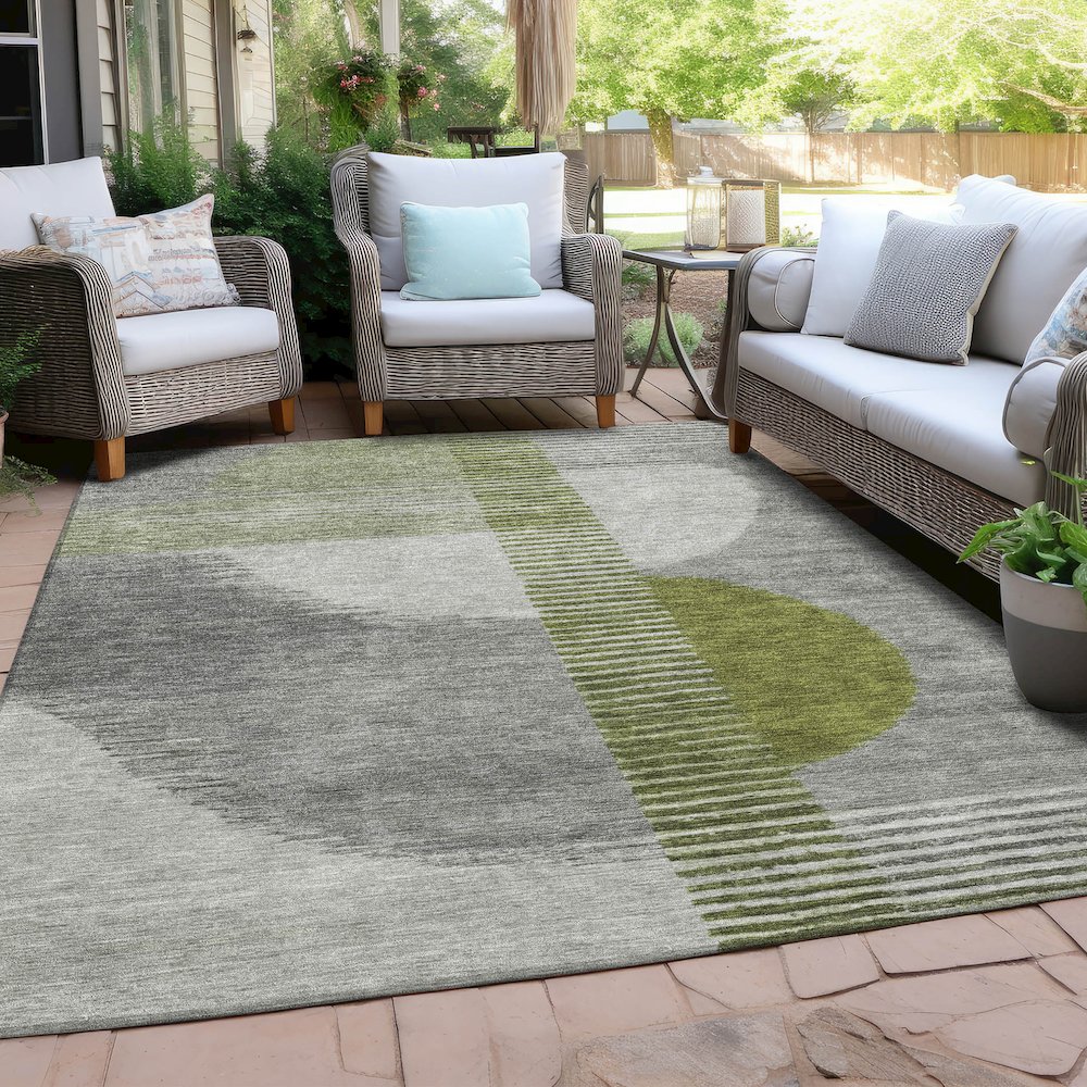 Machine Washable Indoor/Outdoor Chantille Olive 8' x 10' Rug. Picture 7