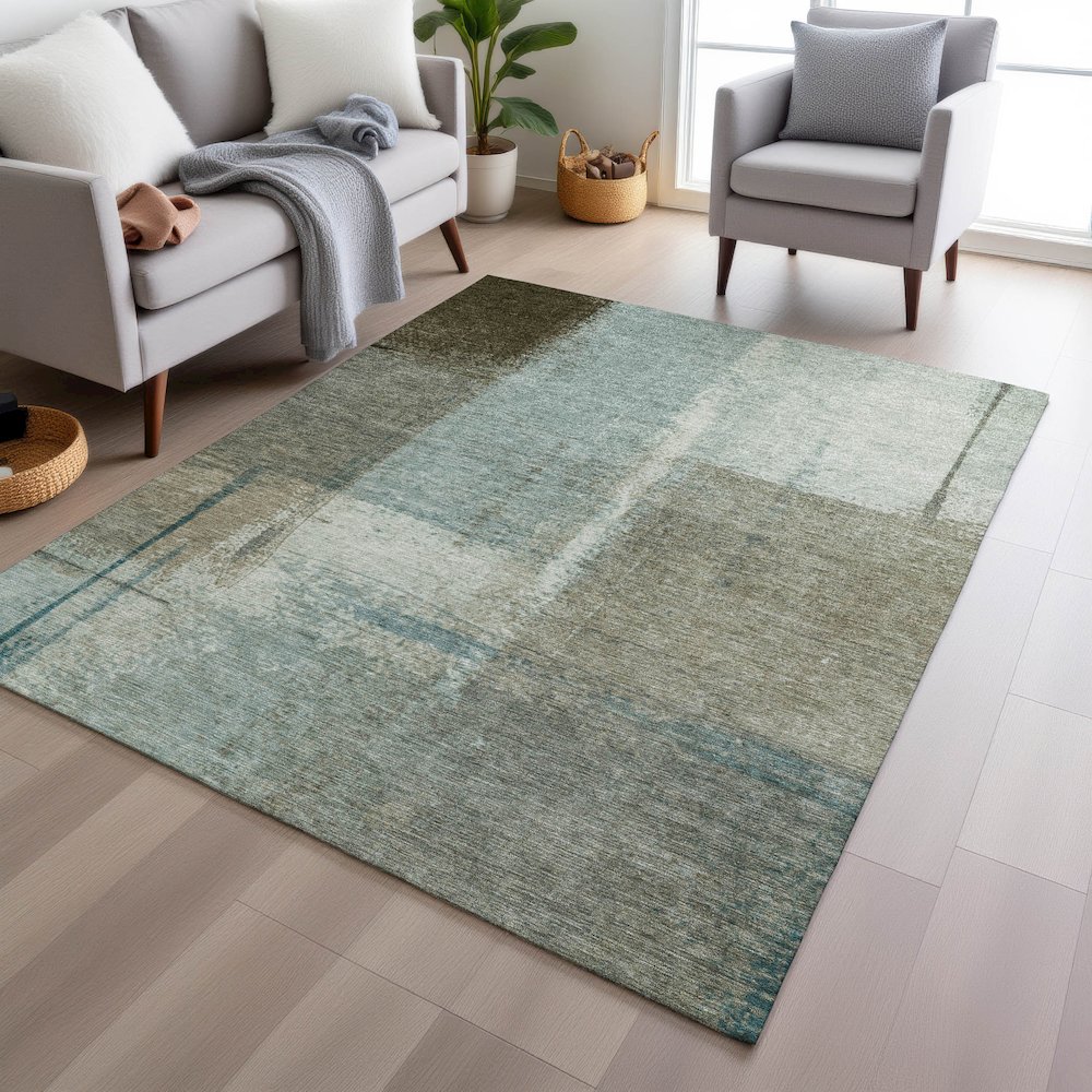 Machine Washable Indoor/Outdoor Chantille Seafoam 8' x 10' Rug. Picture 5