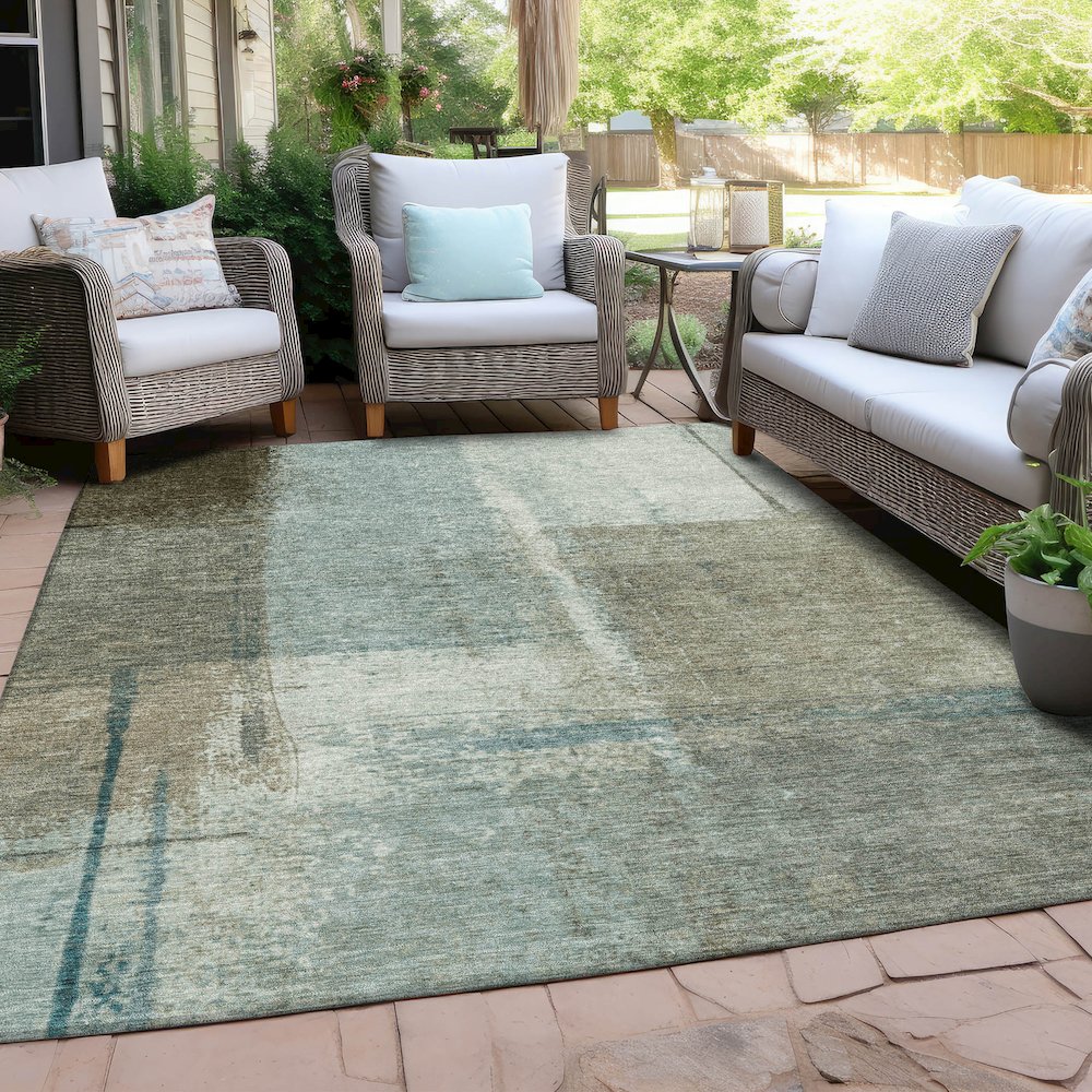 Machine Washable Indoor/Outdoor Chantille Seafoam 8' x 10' Rug. Picture 7