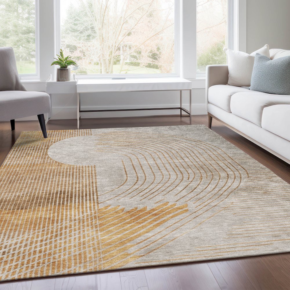Machine Washable Indoor/Outdoor Chantille Gold 8' x 10' Rug. Picture 6
