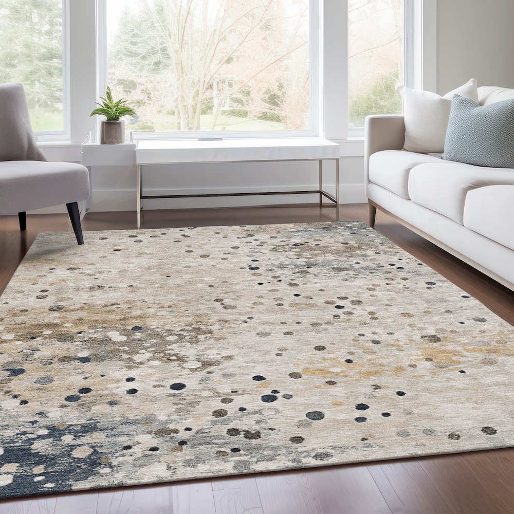 Machine Washable Indoor/Outdoor Chantille Ivory 8' x 10' Rug. Picture 6
