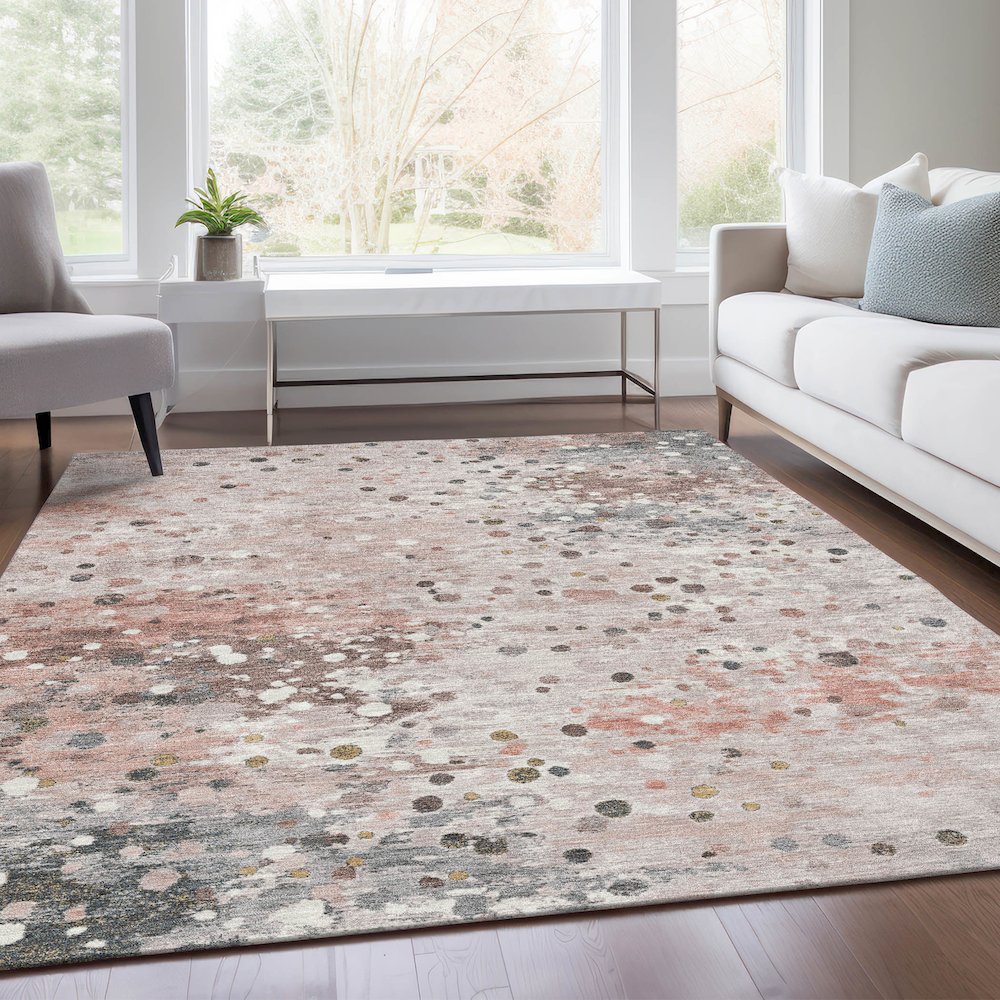Machine Washable Indoor/Outdoor Chantille Salmon 8' x 10' Rug. Picture 6