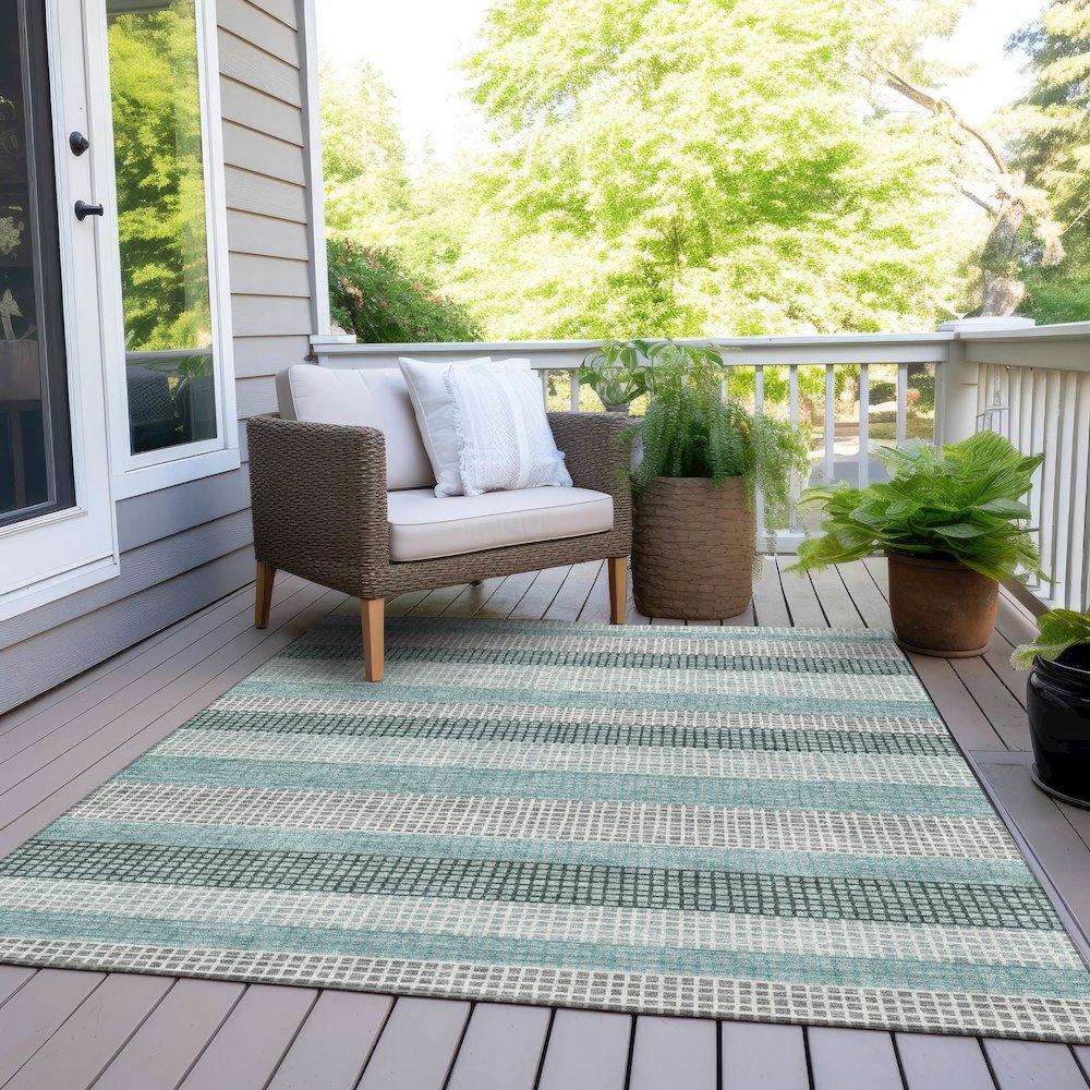 Machine Washable Indoor/Outdoor Chantille Teal 8' x 10' Rug. Picture 8