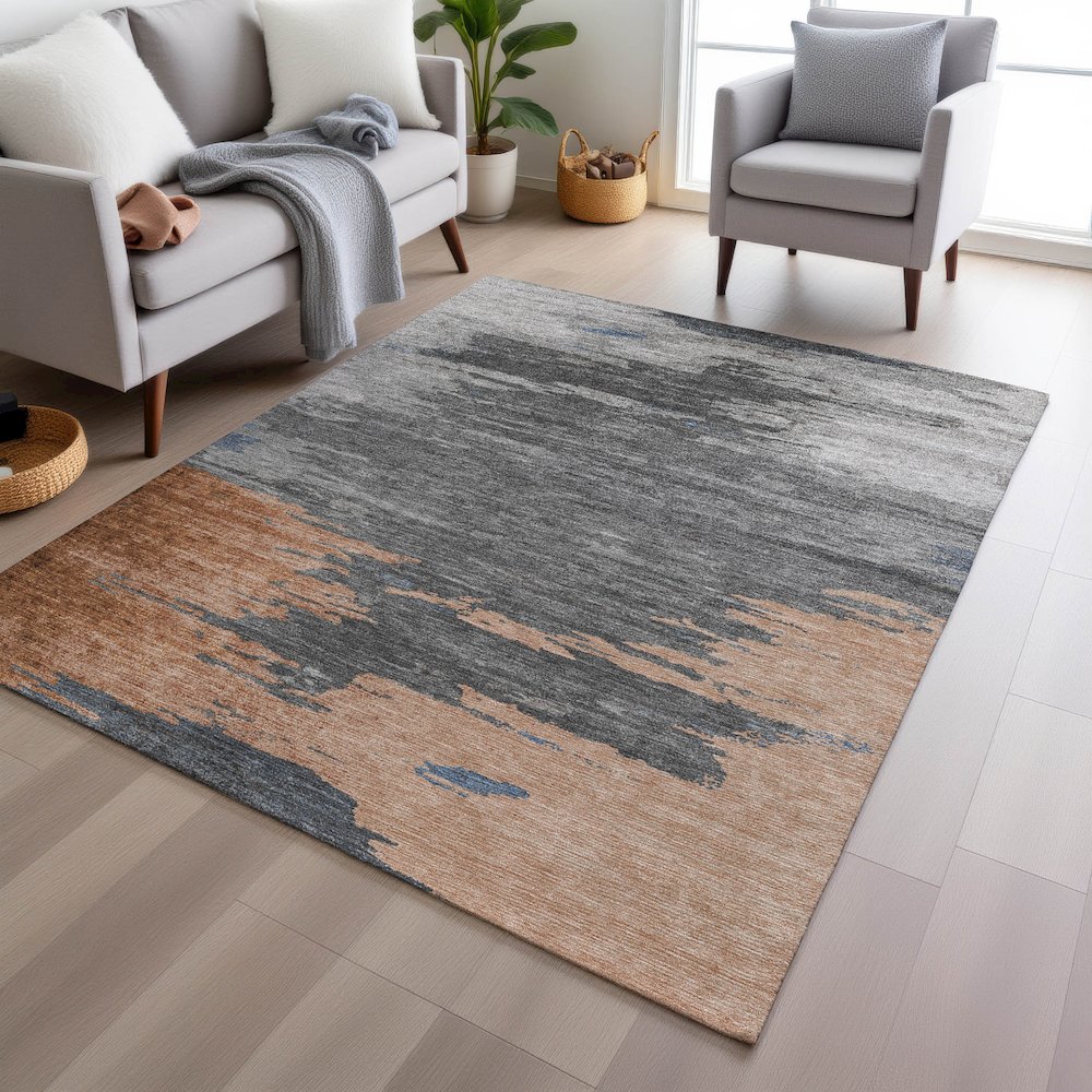 Machine Washable Indoor/Outdoor Chantille Paprika 8' x 10' Rug. Picture 5
