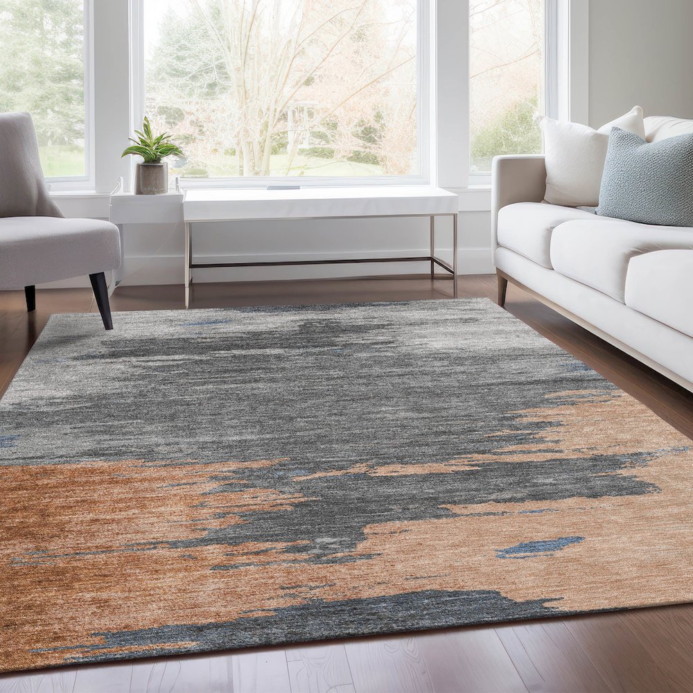 Machine Washable Indoor/Outdoor Chantille Paprika 8' x 10' Rug. Picture 6