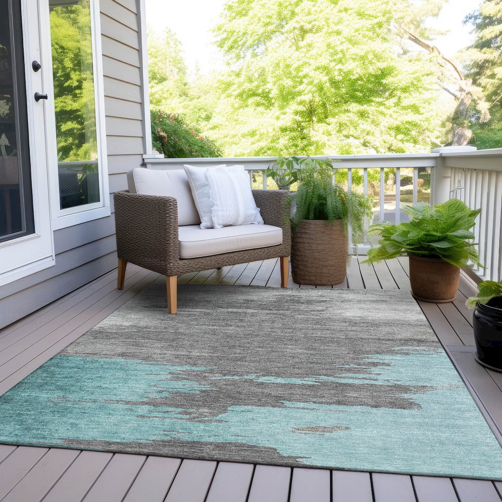 Machine Washable Indoor/Outdoor Chantille Teal 8' x 10' Rug. Picture 8