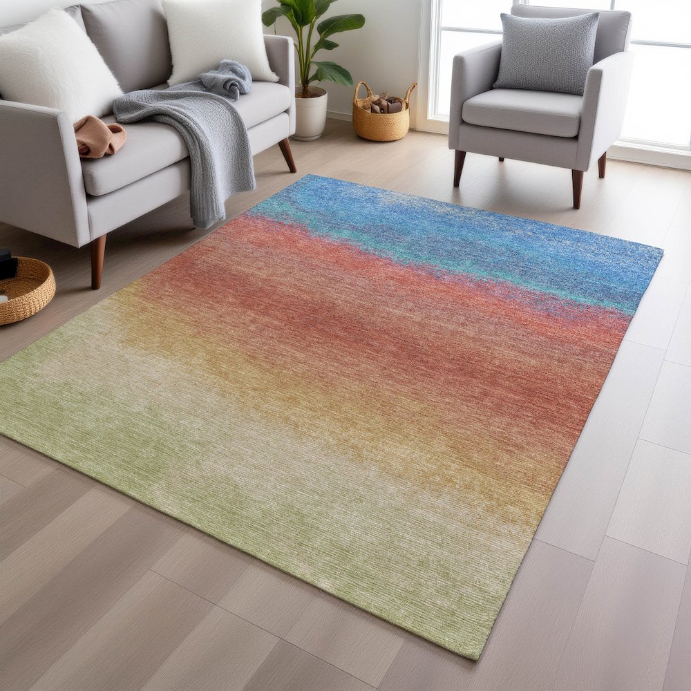 Machine Washable Indoor/Outdoor Chantille Coral 8' x 10' Rug. Picture 5
