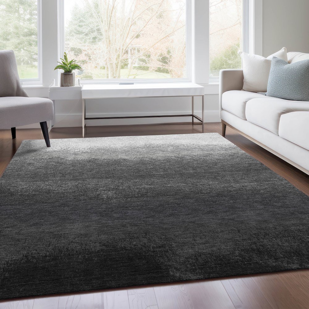 Machine Washable Indoor/Outdoor Chantille Gray 8' x 10' Rug. Picture 6