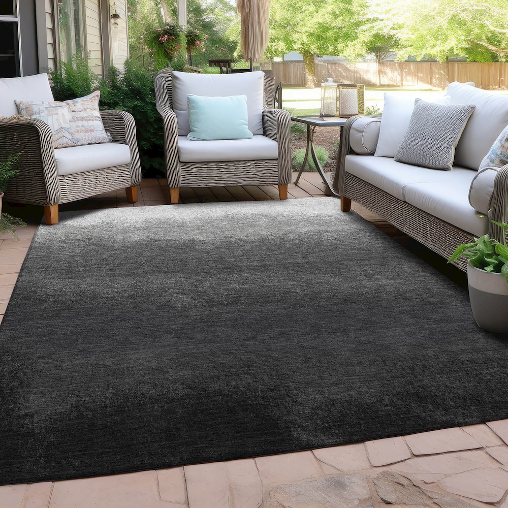 Machine Washable Indoor/Outdoor Chantille Gray 8' x 10' Rug. Picture 7
