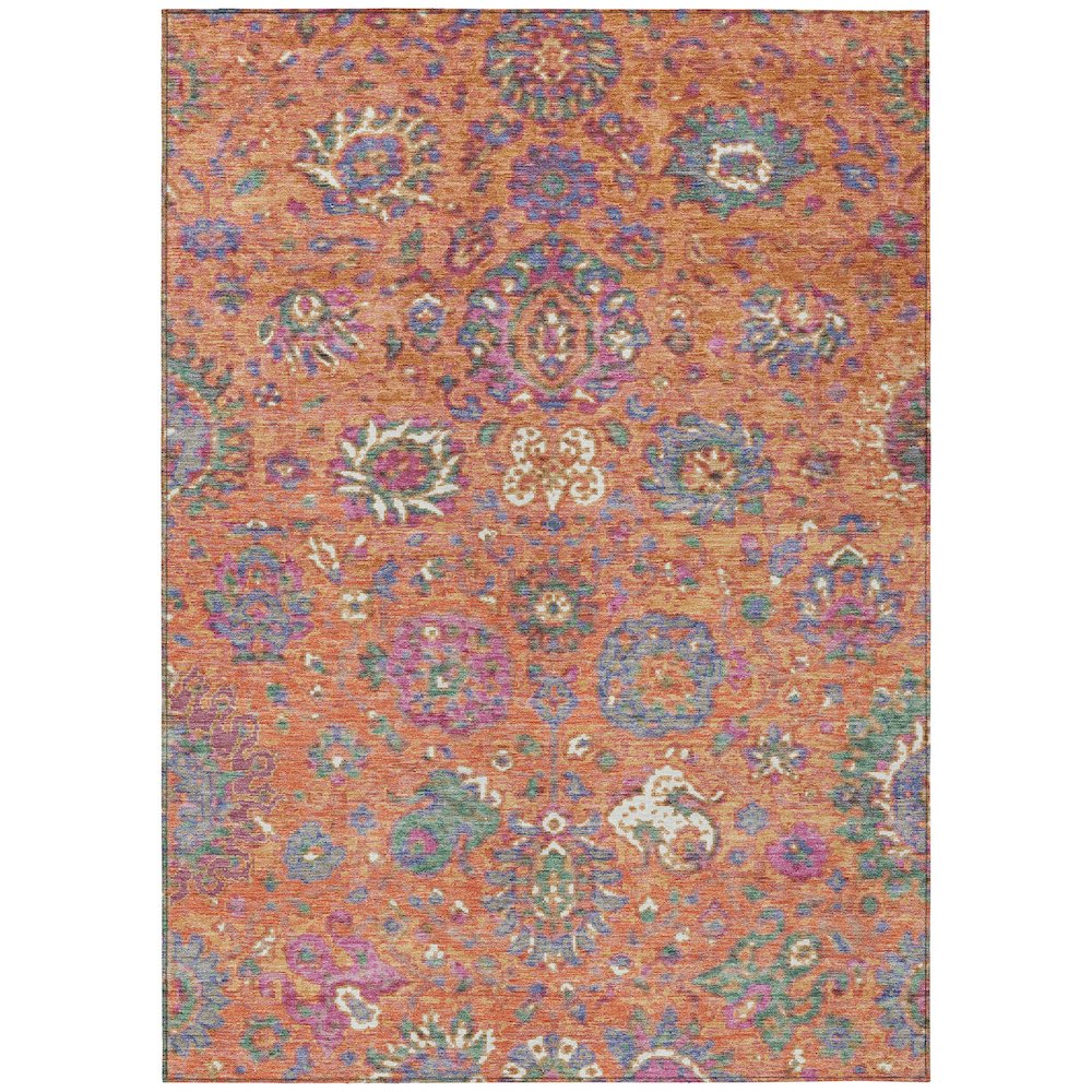 Machine Washable Indoor/Outdoor Chantille Orange 8' x 10' Rug. Picture 1