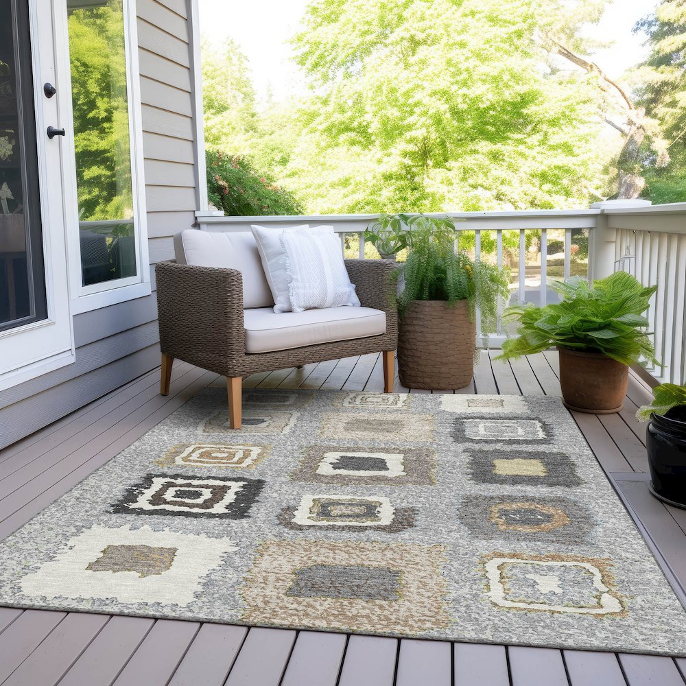 Machine Washable Indoor/Outdoor Chantille Gray 8' x 10' Rug. Picture 8
