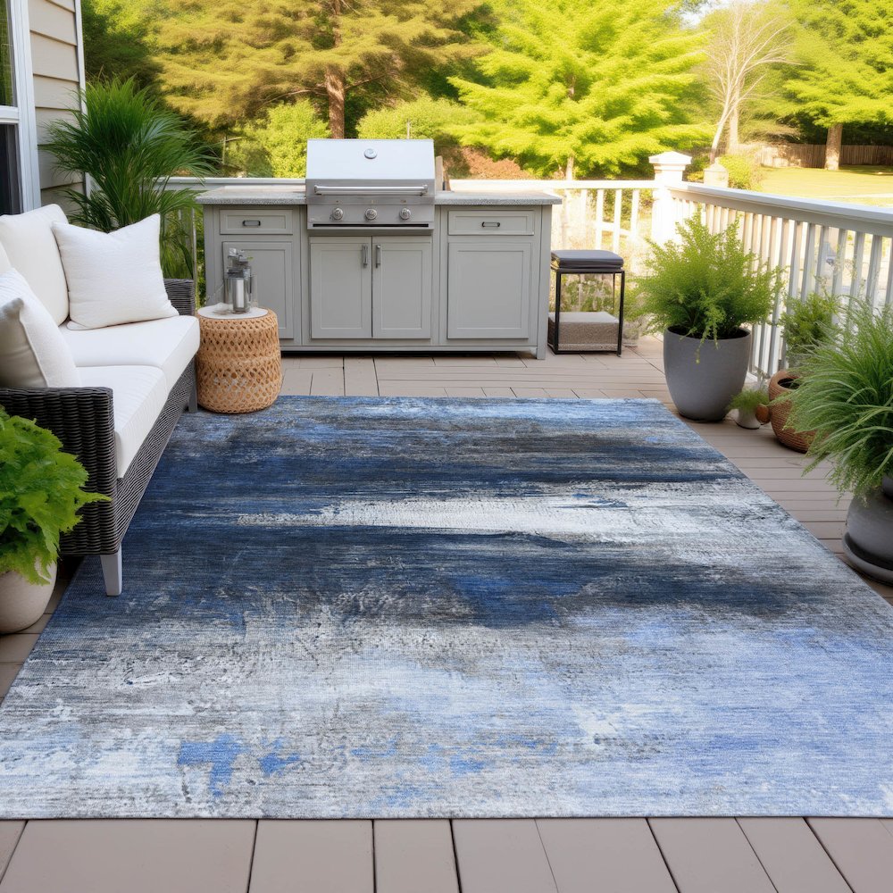 Machine Washable Indoor/Outdoor Chantille ACN2016 Navy 8' x 10' Rug. Picture 7