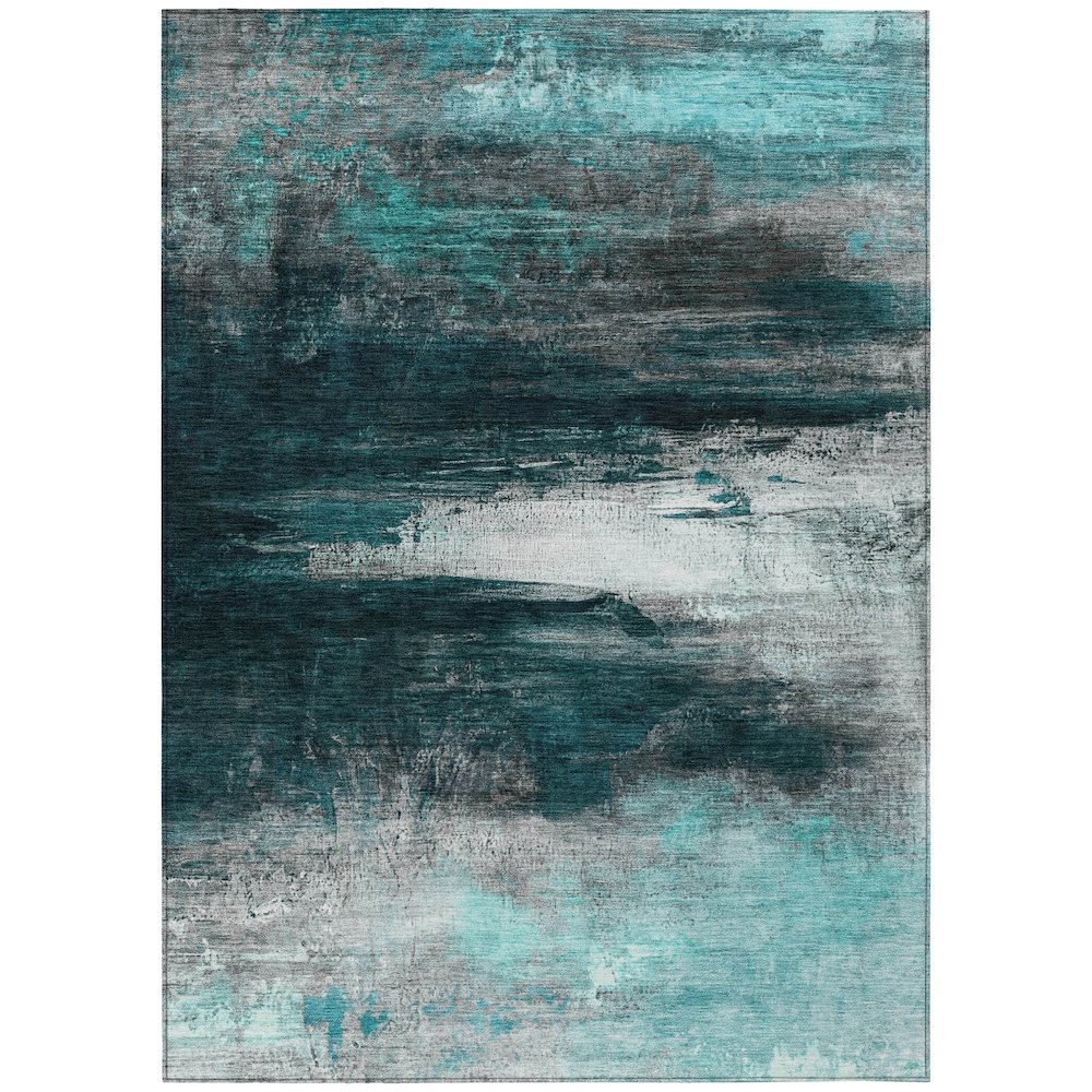 Machine Washable Indoor/Outdoor Chantille ACN2016 Teal 8' x 10' Rug. Picture 1