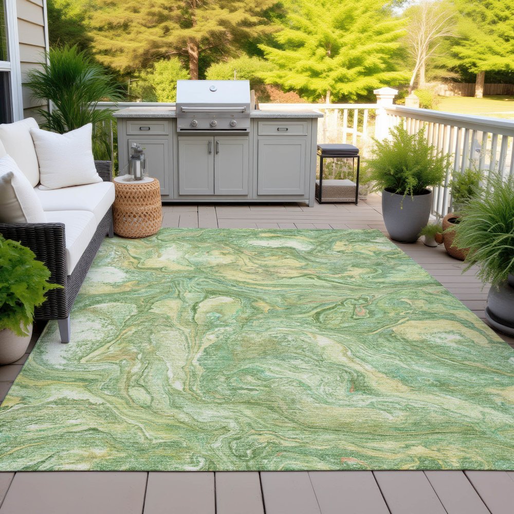 Machine Washable Indoor/Outdoor Chantille ACN2017 Green 8' x 10' Rug. Picture 7