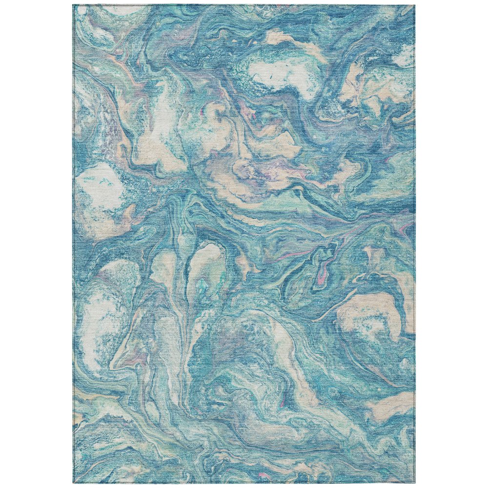 Machine Washable Indoor/Outdoor Chantille ACN2017 Teal 8' x 10' Rug. Picture 1