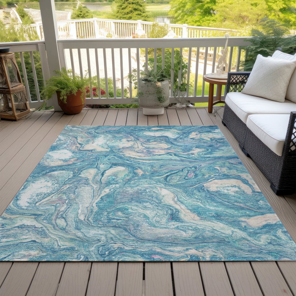 Machine Washable Indoor/Outdoor Chantille ACN2017 Teal 8' x 10' Rug. Picture 8