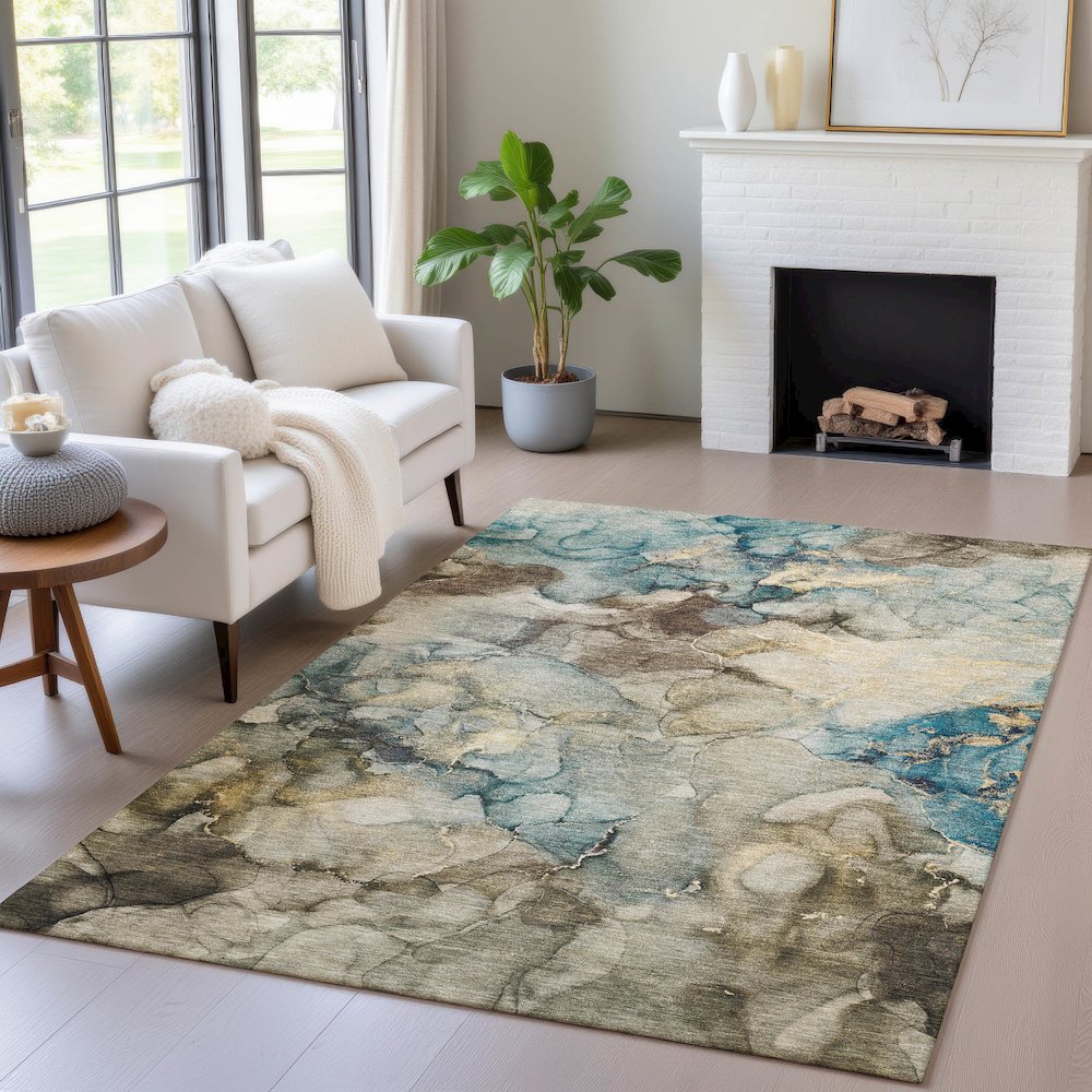 Machine Washable Indoor/Outdoor Chantille ACN2018 Brown 8' x 10' Rug. Picture 5