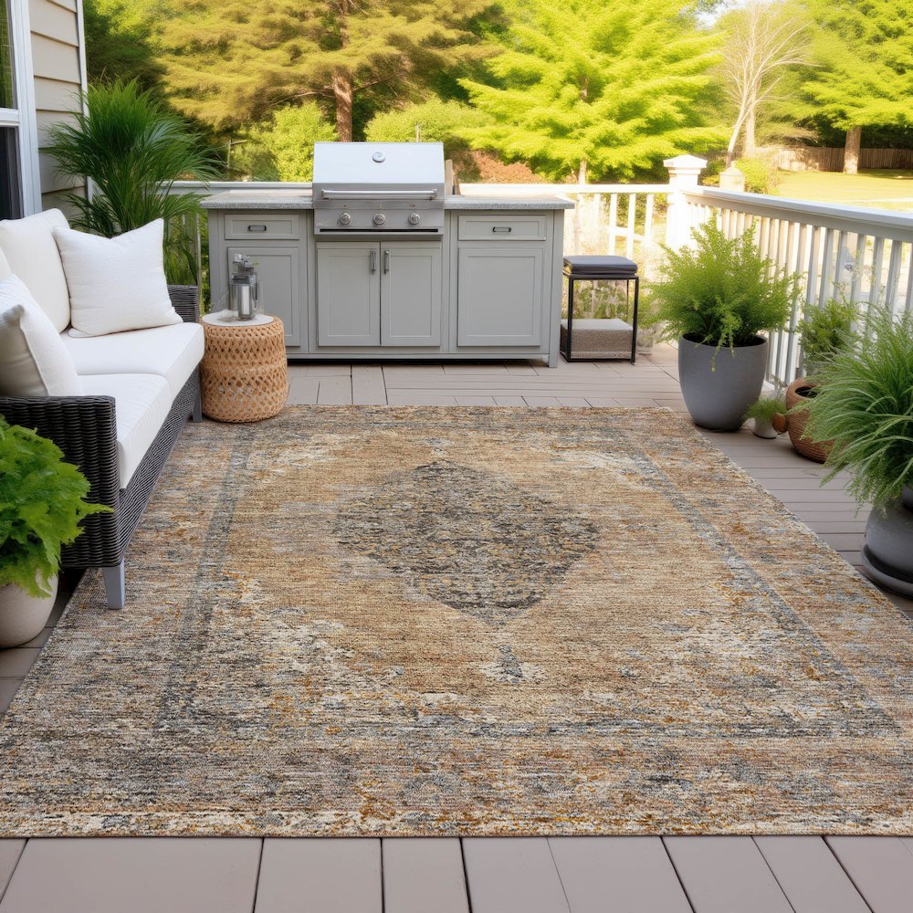 Machine Washable Indoor/Outdoor Chantille ACN2021 Copper 8' x 10' Rug. Picture 7