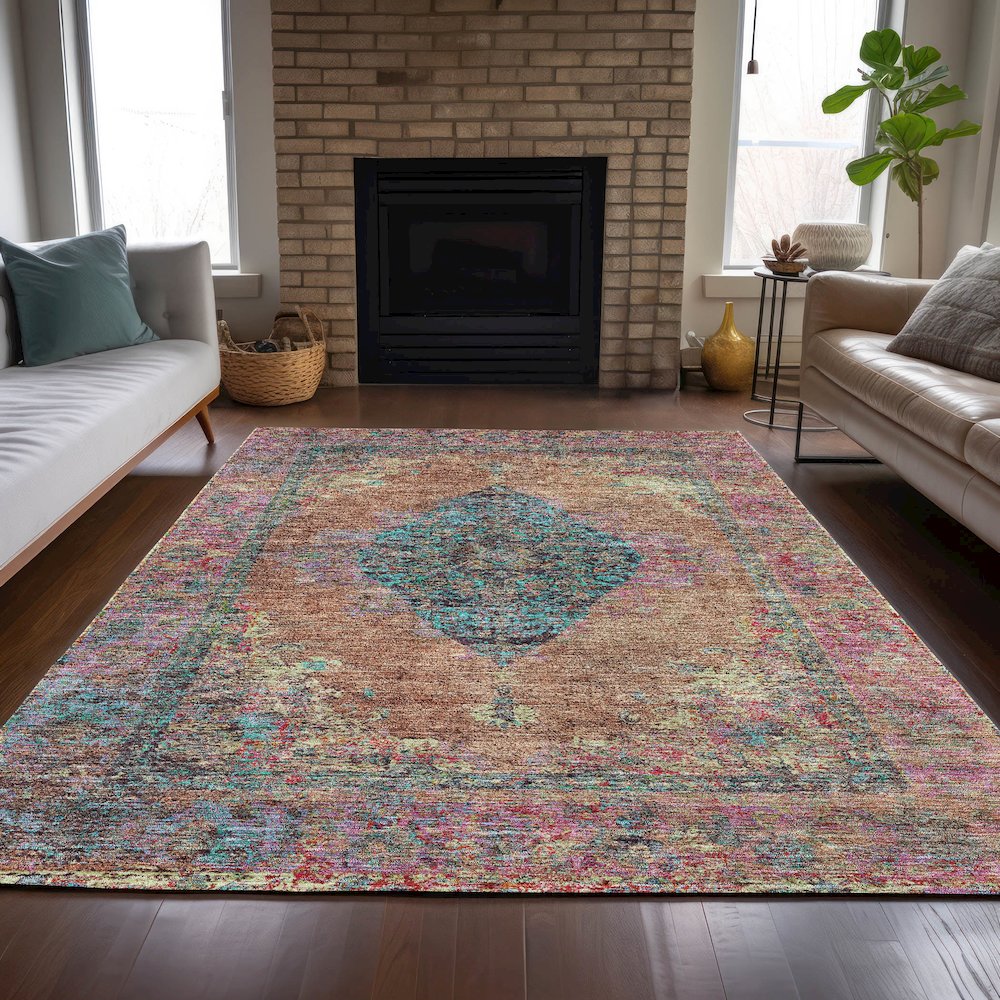 Machine Washable Indoor/Outdoor Chantille ACN2021 Orange 8' x 10' Rug. Picture 6