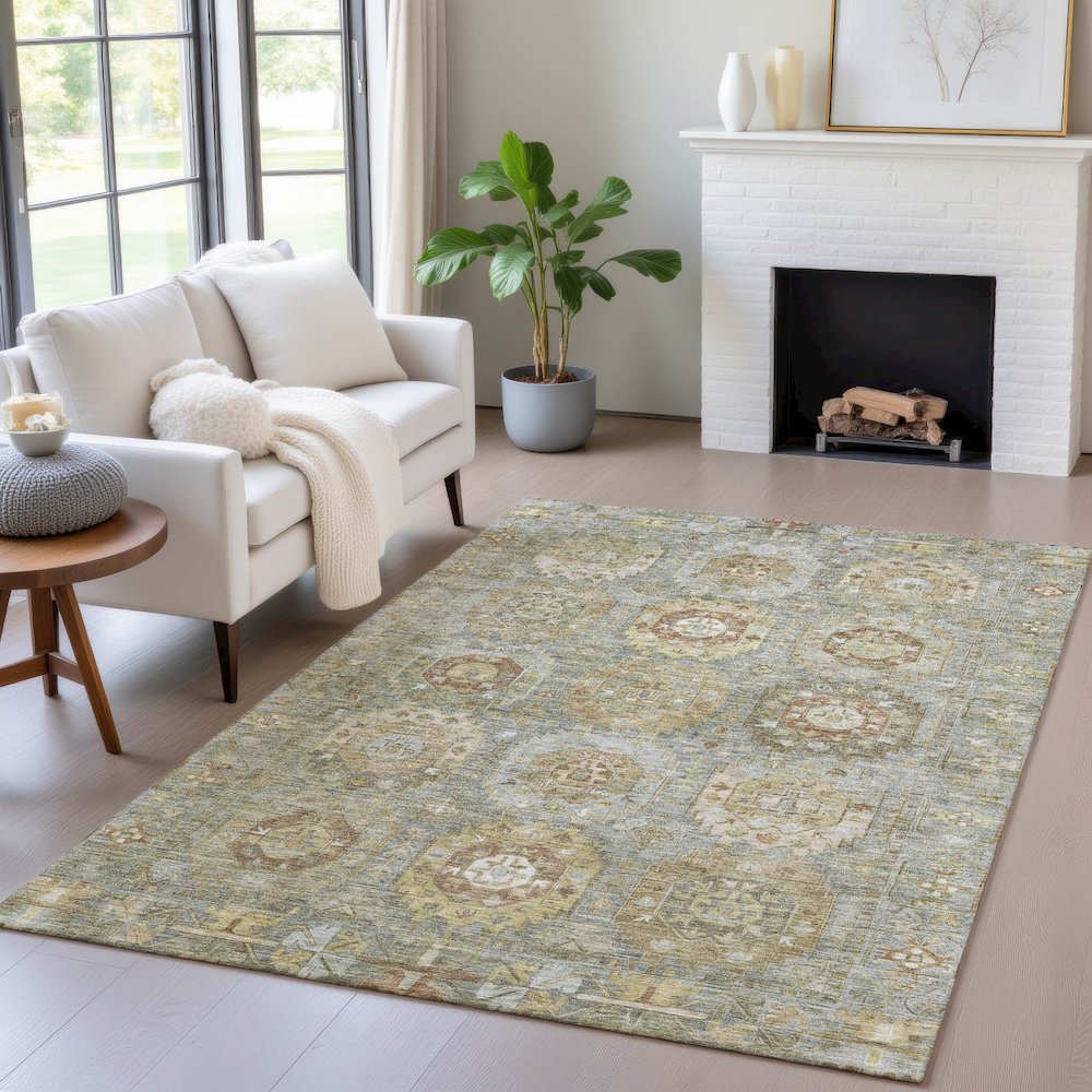 Machine Washable Indoor/Outdoor Chantille ACN2024 Sage 8' x 10' Rug. Picture 5