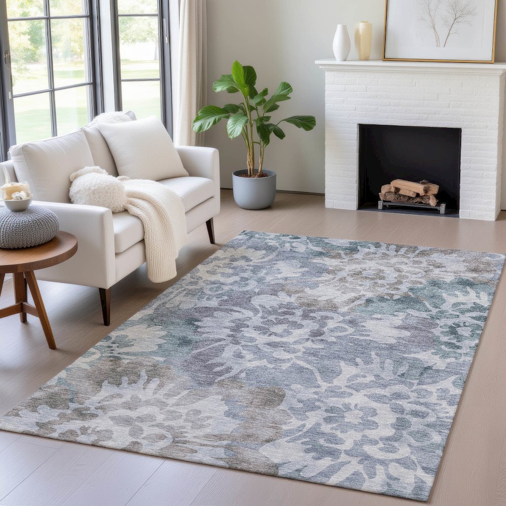 Machine Washable Indoor/Outdoor Chantille ACN2028 Blue 8' x 10' Rug. Picture 5