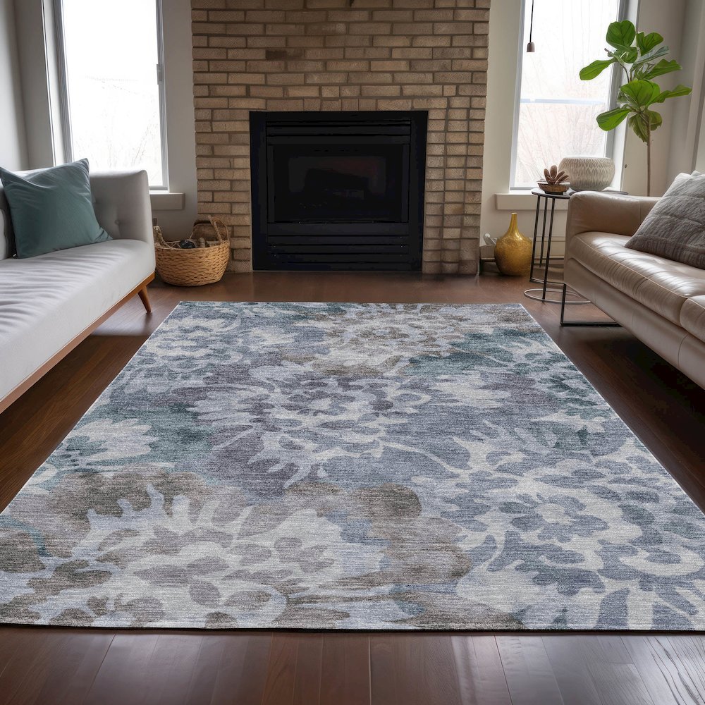 Machine Washable Indoor/Outdoor Chantille ACN2028 Blue 8' x 10' Rug. Picture 6