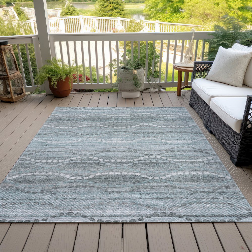 Machine Washable Indoor/Outdoor Chantille ACN2030 Teal 8' x 10' Rug. Picture 8