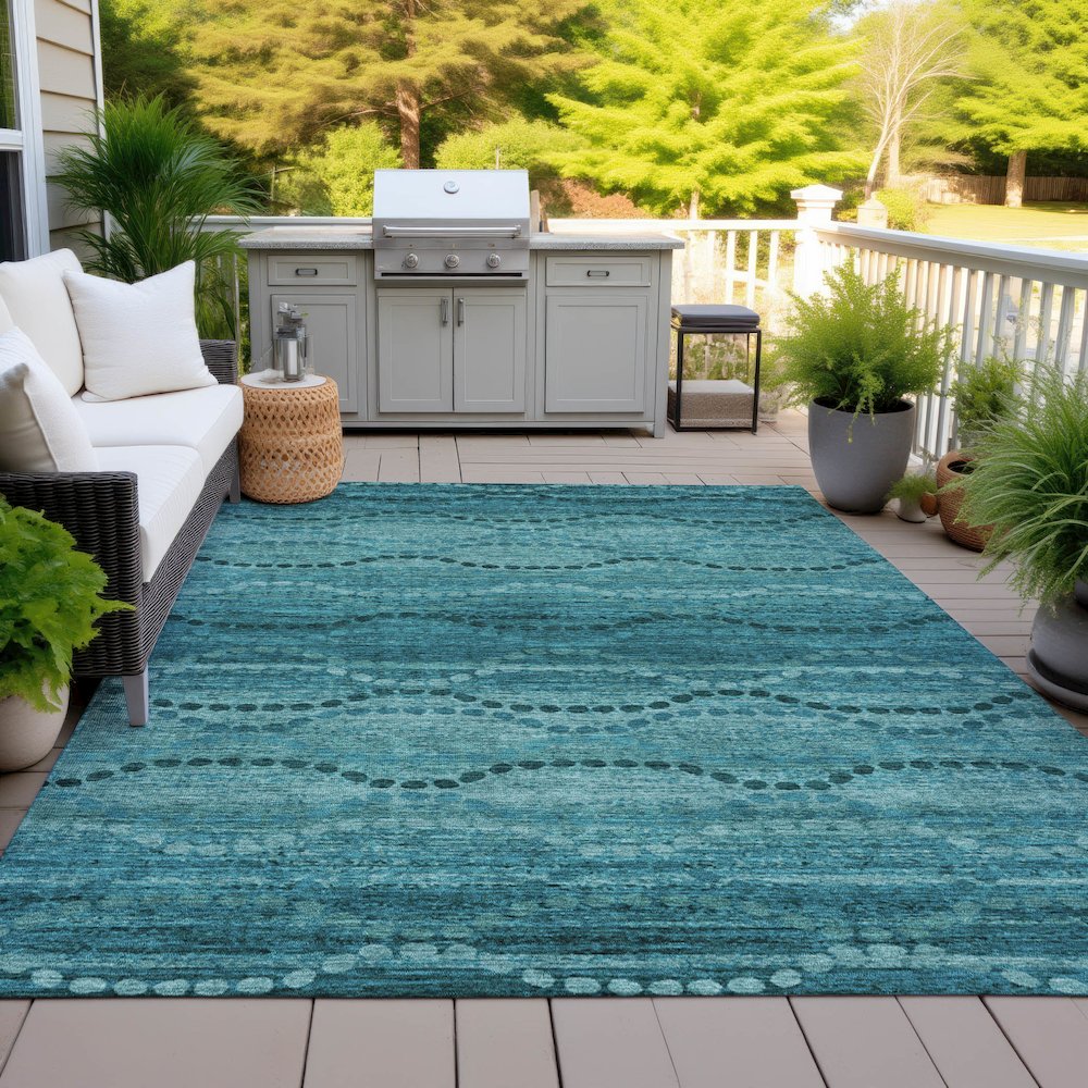 Machine Washable Indoor/Outdoor Chantille ACN2031 Turquoise 8' x 10' Rug. Picture 7