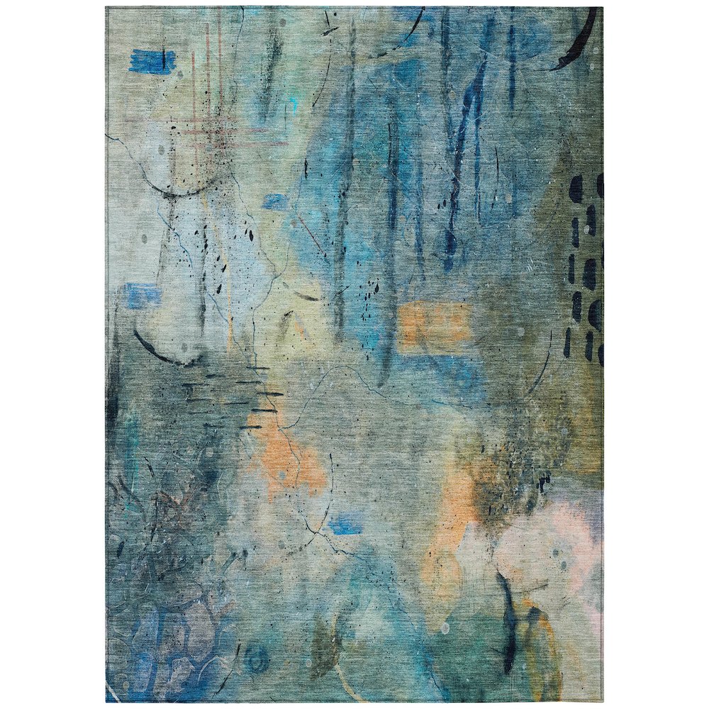 Machine Washable Indoor/Outdoor Chantille ACN2032 Teal 8' x 10' Rug. Picture 1