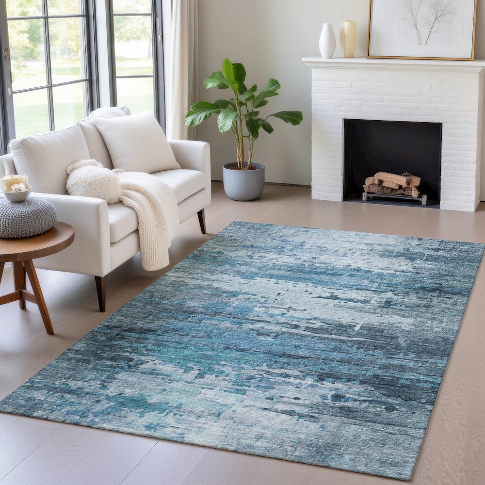 Machine Washable Indoor/Outdoor Chantille ACN2034 Blue 8' x 10' Rug. Picture 5