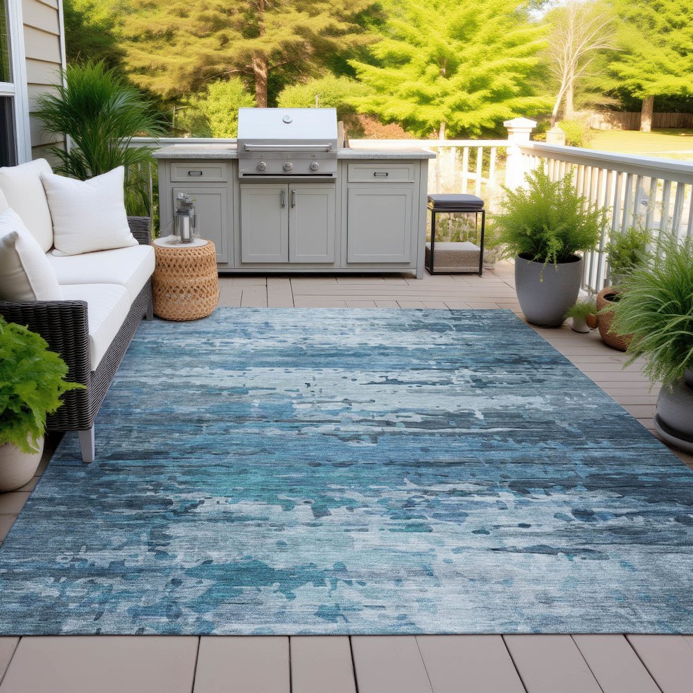 Machine Washable Indoor/Outdoor Chantille ACN2034 Blue 8' x 10' Rug. Picture 7