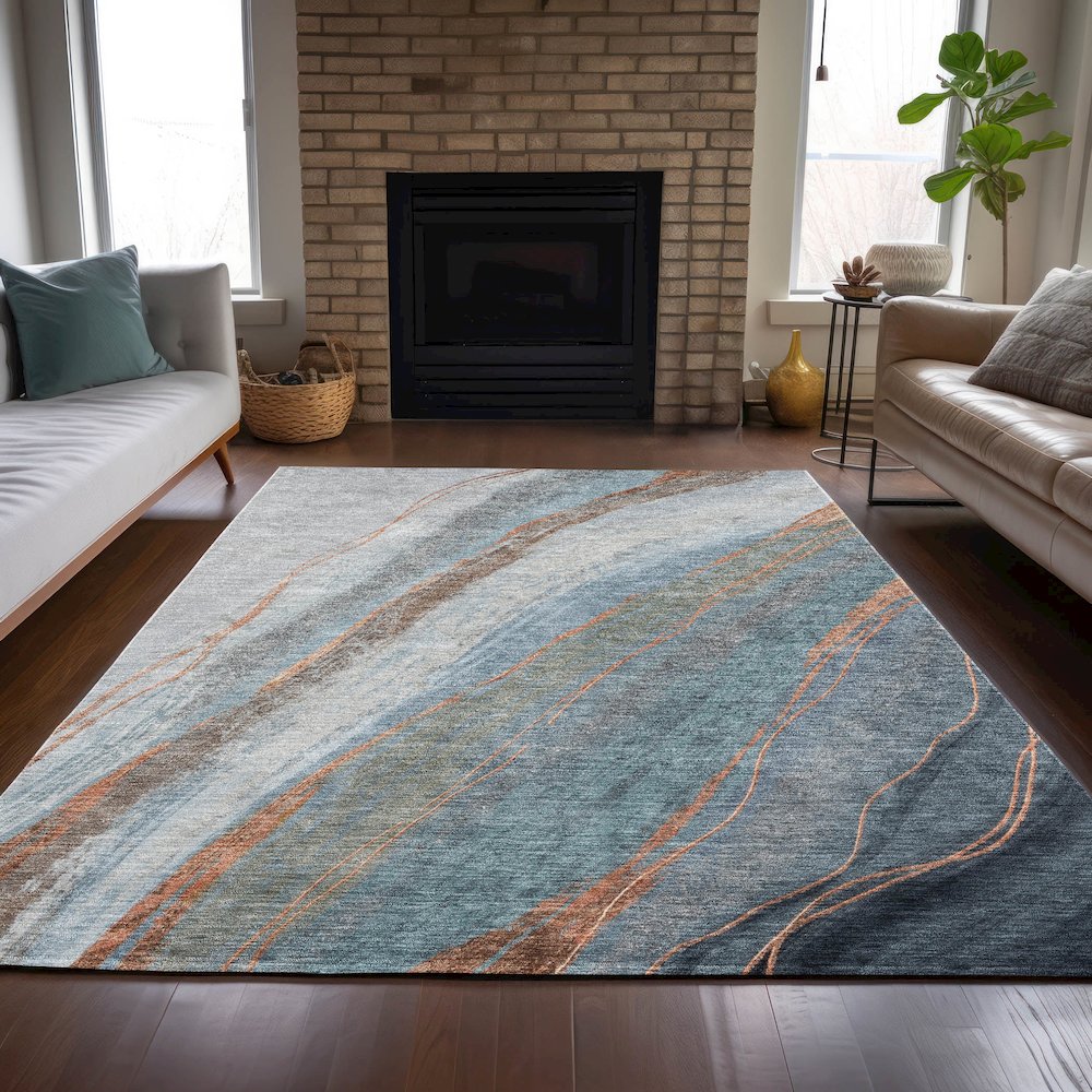 Machine Washable Indoor/Outdoor Chantille ACN2036 Blue 8' x 10' Rug. Picture 6