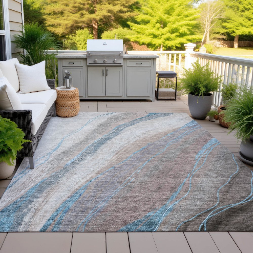 Machine Washable Indoor/Outdoor Chantille ACN2036 Brown 8' x 10' Rug. Picture 7