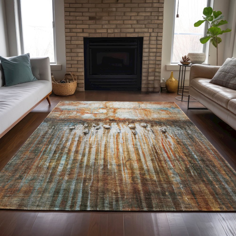 Machine Washable Indoor/Outdoor Chantille ACN2038 Paprika 8' x 10' Rug. Picture 6