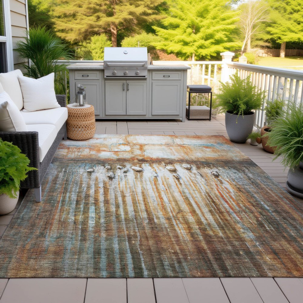Machine Washable Indoor/Outdoor Chantille ACN2038 Paprika 8' x 10' Rug. Picture 7