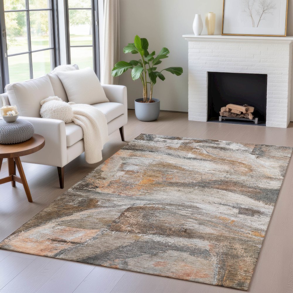 Machine Washable Indoor/Outdoor Chantille ACN2039 Brown 8' x 10' Rug. Picture 5