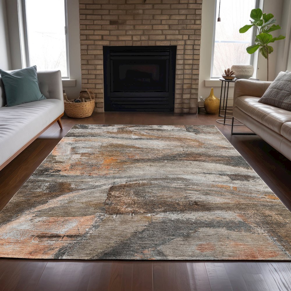 Machine Washable Indoor/Outdoor Chantille ACN2039 Brown 8' x 10' Rug. Picture 6