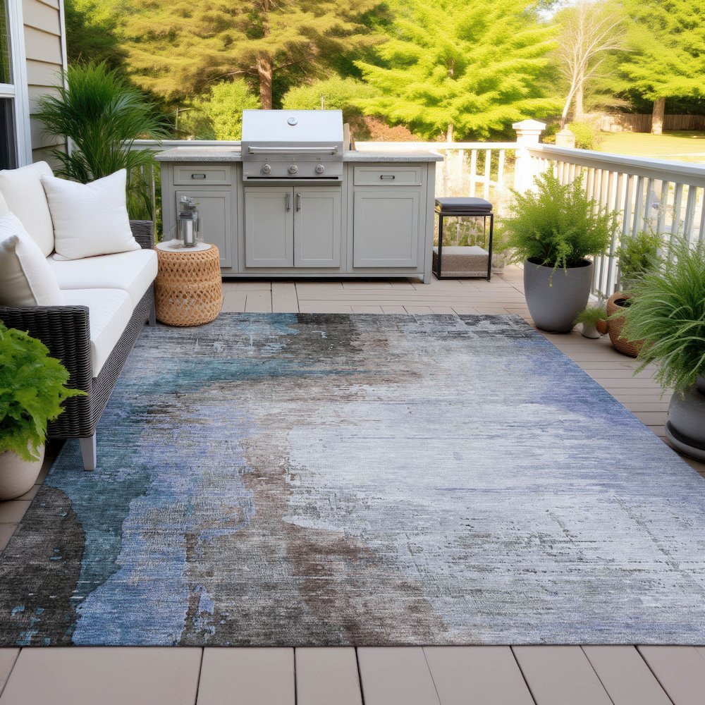 Machine Washable Indoor/Outdoor Chantille ACN2041 Brown 8' x 10' Rug. Picture 7