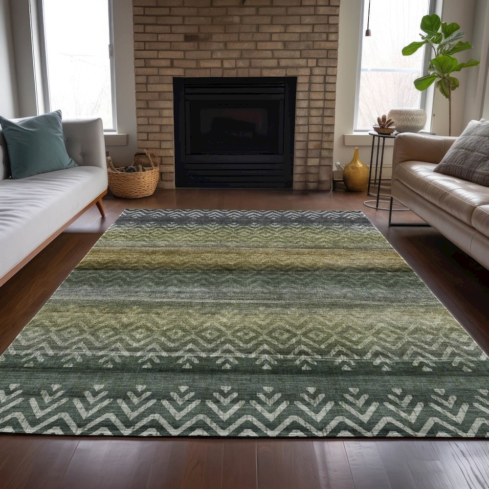 Machine Washable Indoor/Outdoor Chantille ACN2042 Green 8' x 10' Rug. Picture 6