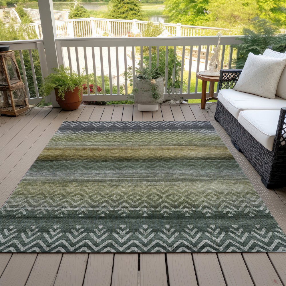 Machine Washable Indoor/Outdoor Chantille ACN2042 Green 8' x 10' Rug. Picture 8