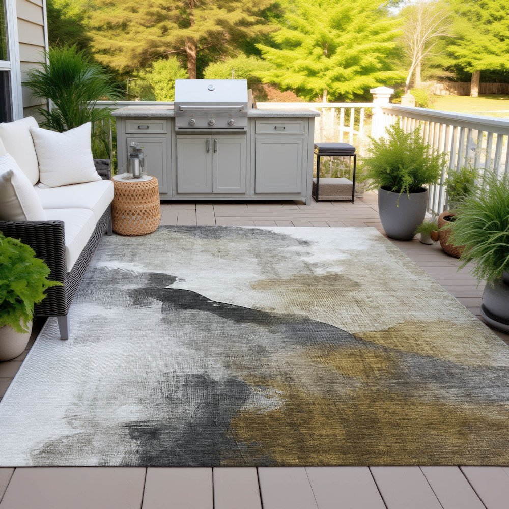 Machine Washable Indoor/Outdoor Chantille ACN2043 Brown 8' x 10' Rug. Picture 7