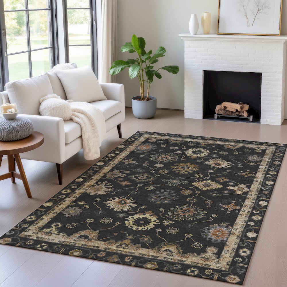 Machine Washable Indoor/Outdoor Chantille ACN2045 Black 8' x 10' Rug. Picture 5