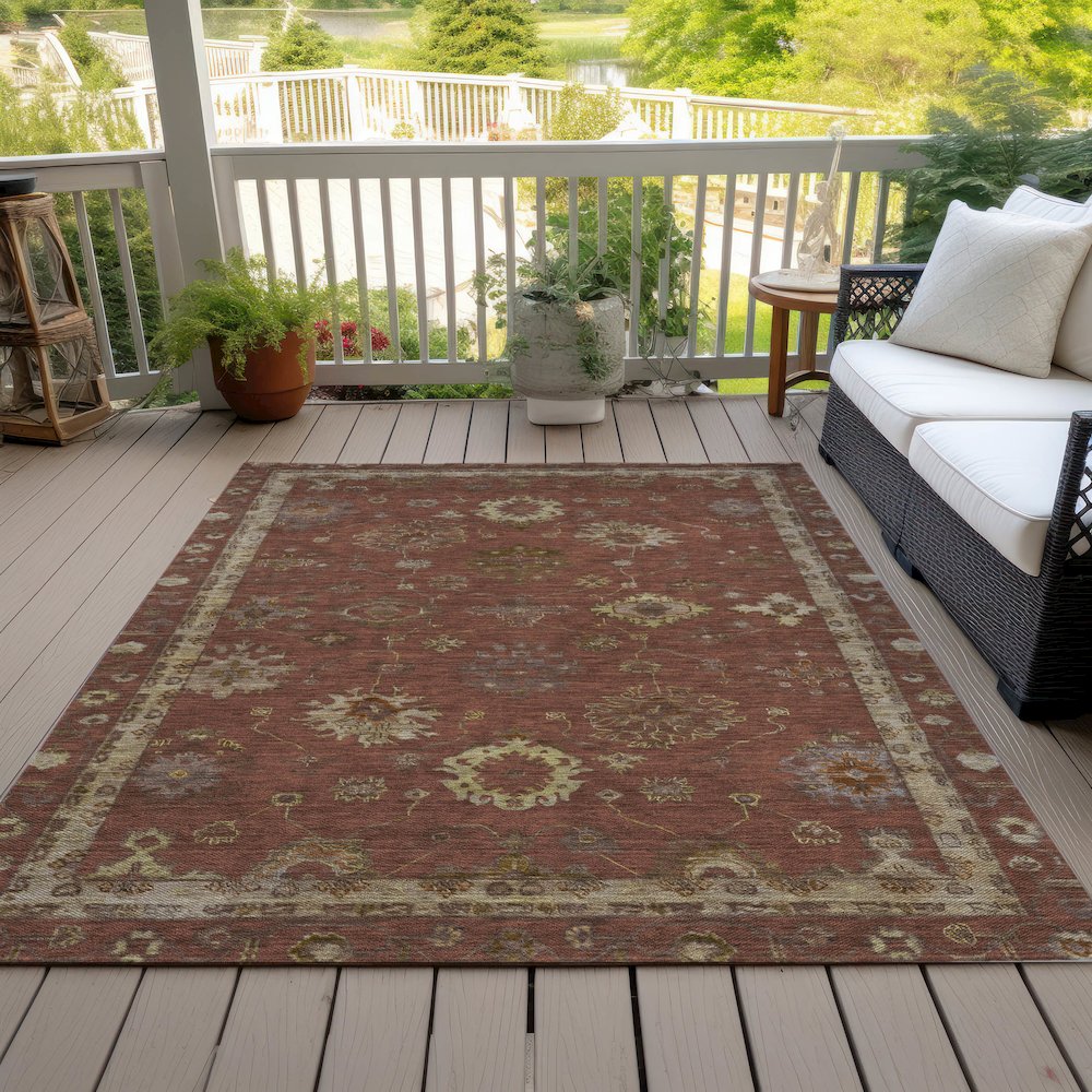 Machine Washable Indoor/Outdoor Chantille ACN2045 Paprika 8' x 10' Rug. Picture 8