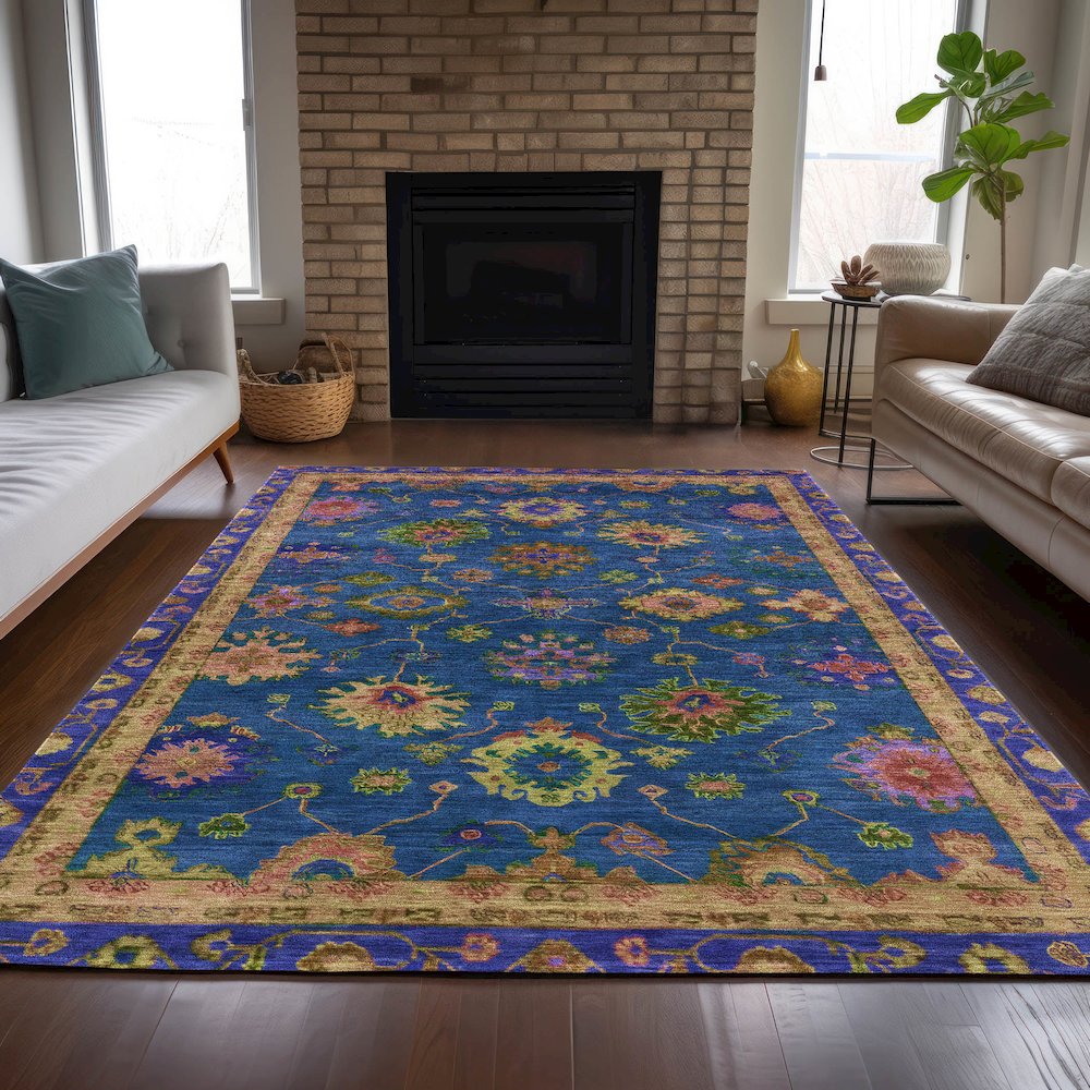 Machine Washable Indoor/Outdoor Chantille ACN2046 Blue 8' x 10' Rug. Picture 6