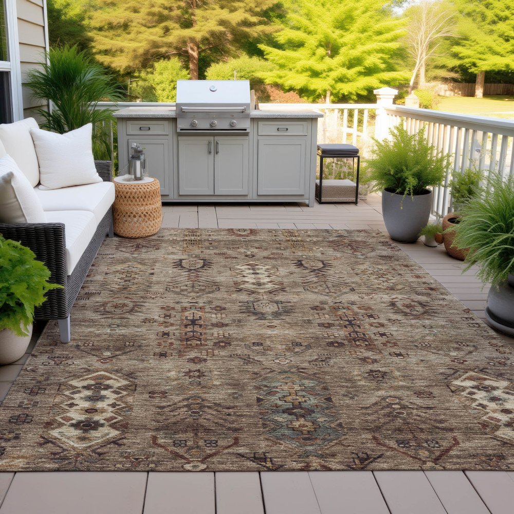 Machine Washable Indoor/Outdoor Chantille ACN2047 Brown 8' x 10' Rug. Picture 7