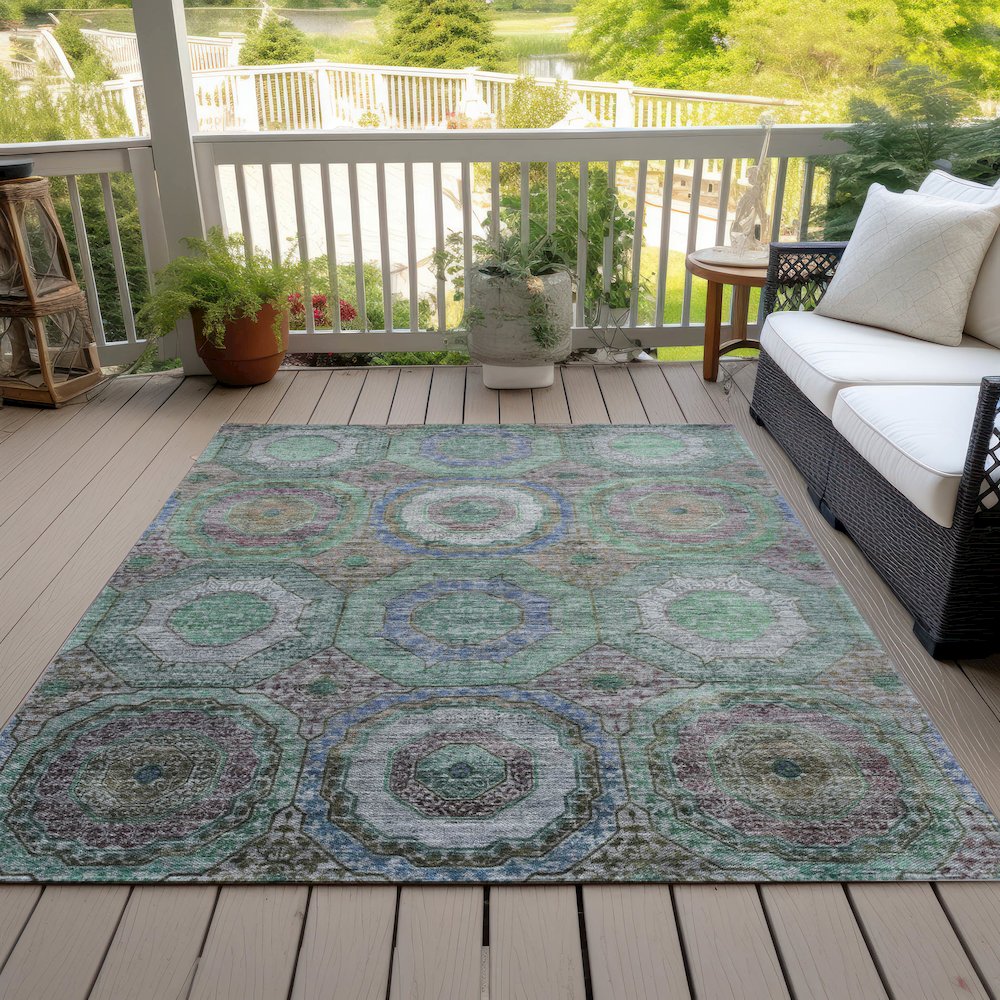 Machine Washable Indoor/Outdoor Chantille ACN2049 Green 8' x 10' Rug. Picture 8