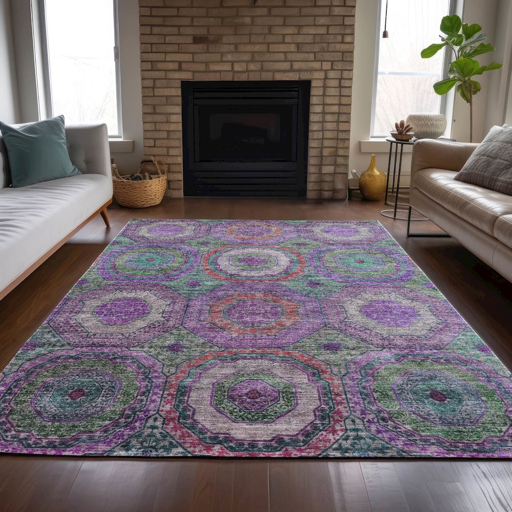 Machine Washable Indoor/Outdoor Chantille ACN2049 Purple 8' x 10' Rug. Picture 6